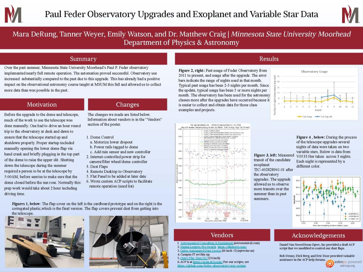 Thumbnail of a poster with graphs titled Educational impact of student-led observatory automation