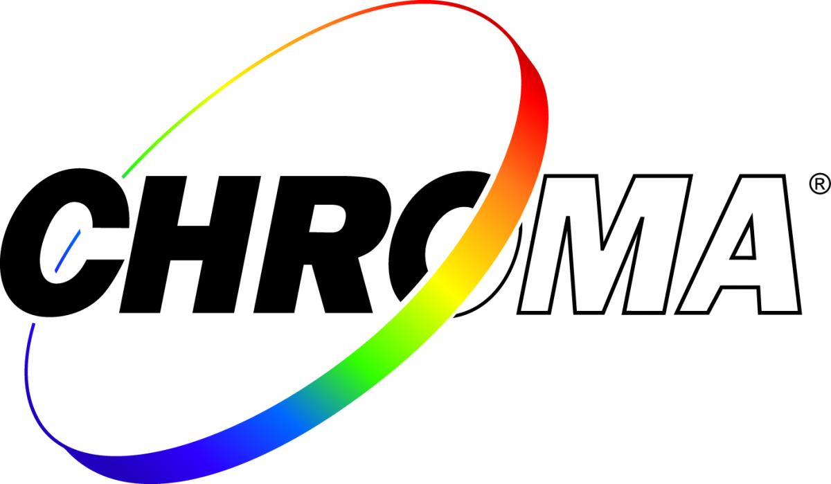 Chroma Technology logo: Bright rainbow-spectrum hoop around the word Chroma