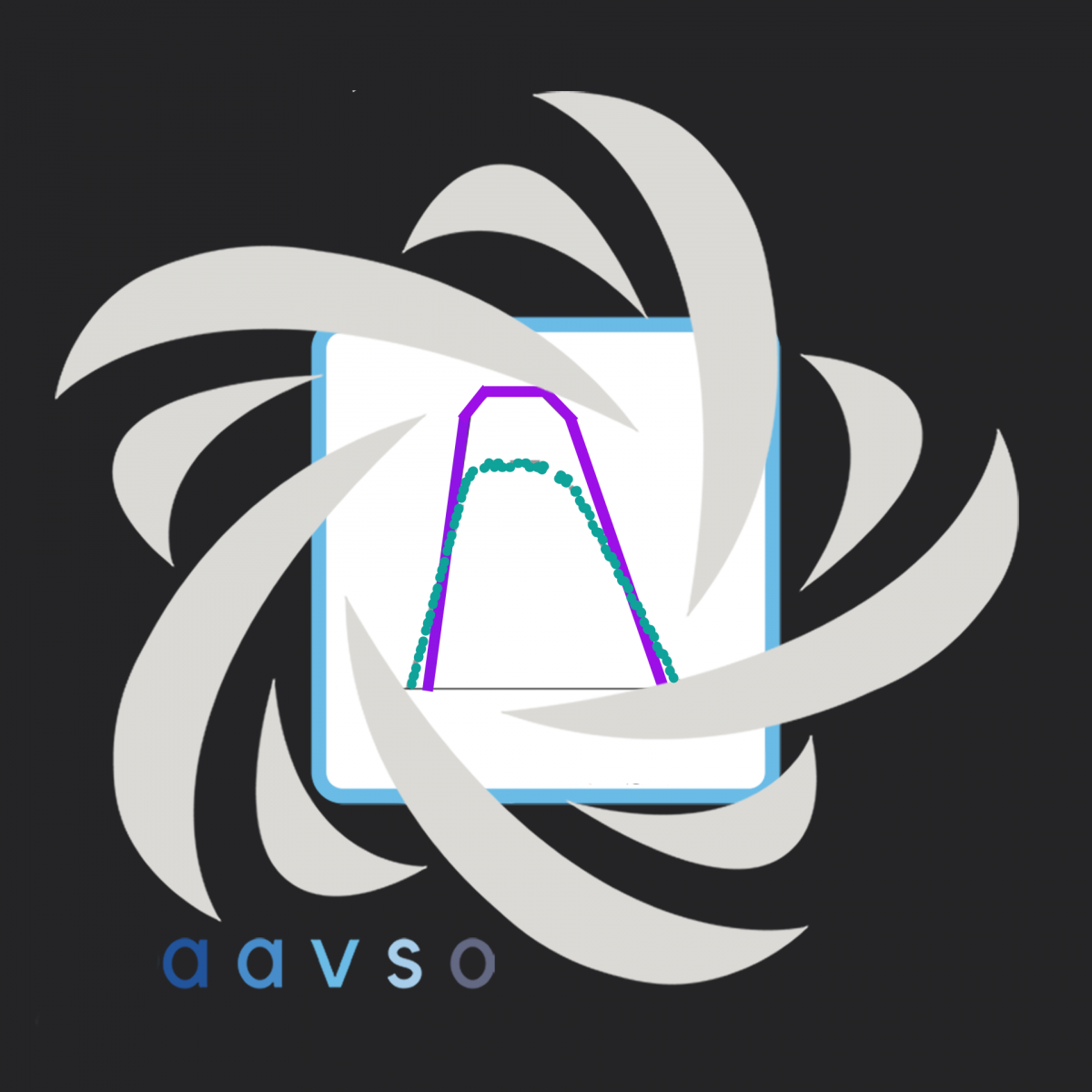 One solid line curve, with a shorter dotted curve underneath it at center of AAVSSO swirly star logo.